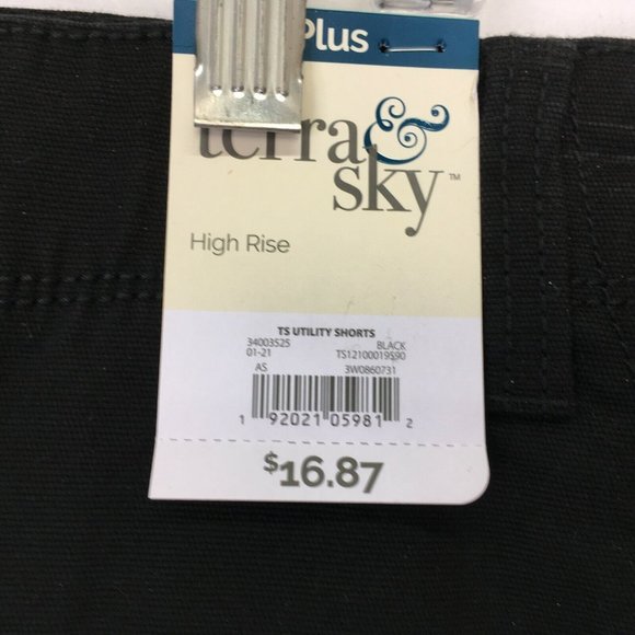 Terra & Sky Cargo Utility Shorts Womens 24W Plus Black High Rise Raw Hem - Picture 6 of 6